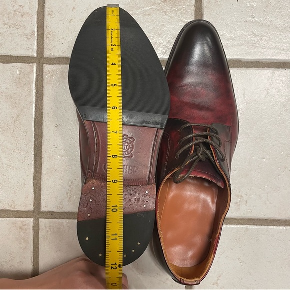 Handmade Premium Leather Oxfords Dress Shoes Pointed Toe Burgundy Tie-dye Effect - Picture 9 of 12